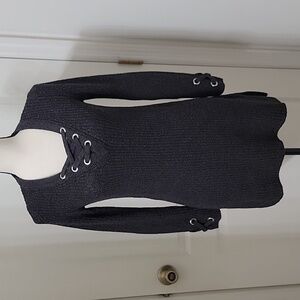 Style & Co. Size PP Dark Gray Sweater with Laced-Up Details, Gently Used Cond